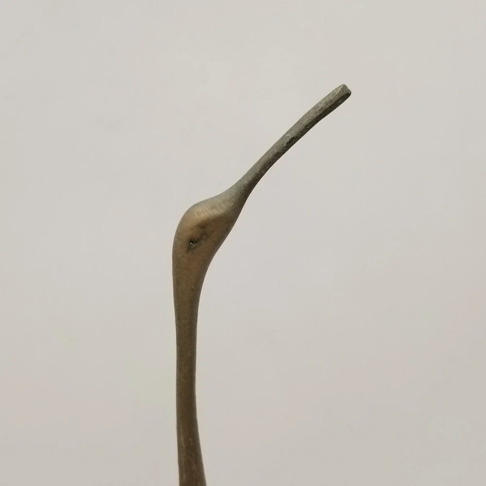 Vtg Brass Crane Bird Figurine Heron Egret Statue Mid Century Modern 11.5